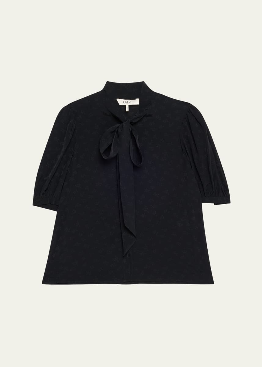 Chloe Floral Jacquard Tie-Neck Blouse