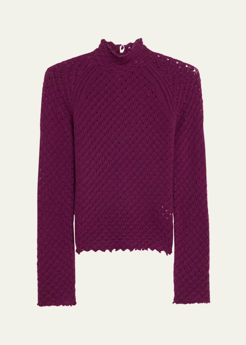 Chloe Pointelle Turtleneck Wool Cashmere Top