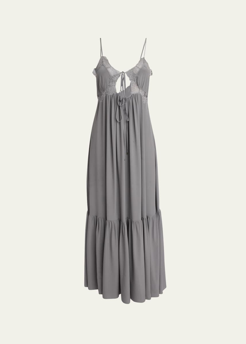 Chloe Long Floral Lace Silk Dress