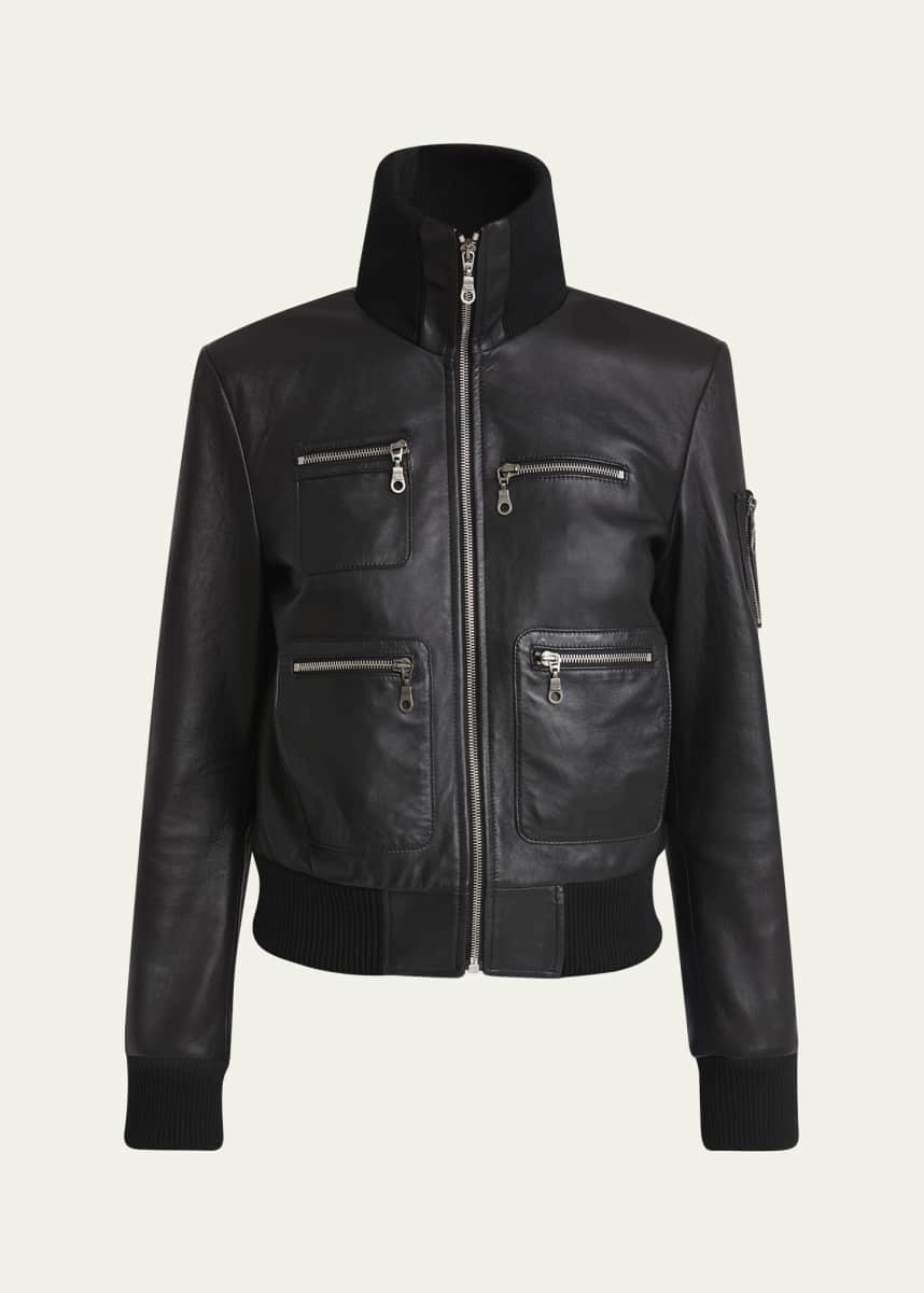 Chloe Glossy Leather Bomber Jacket