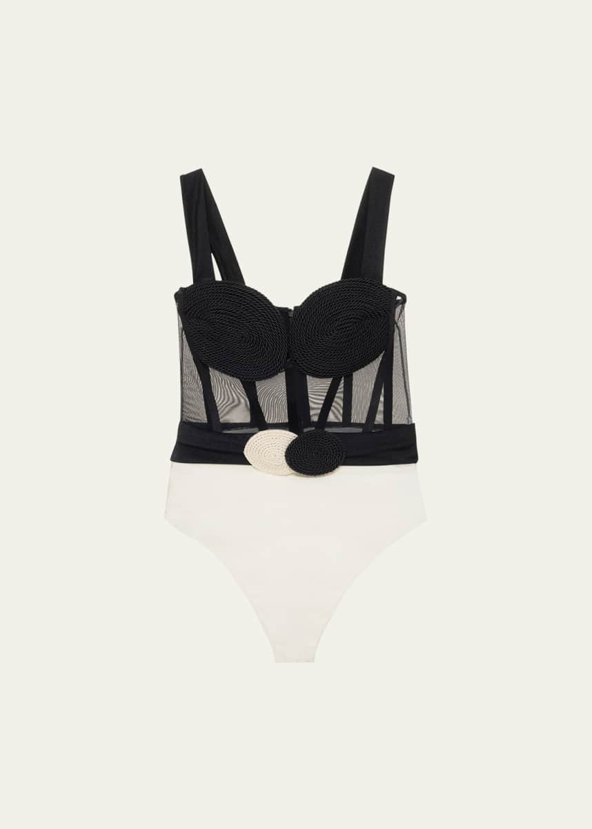 PatBO Jersey Sands Braided Corset One-Piece Swimsuit