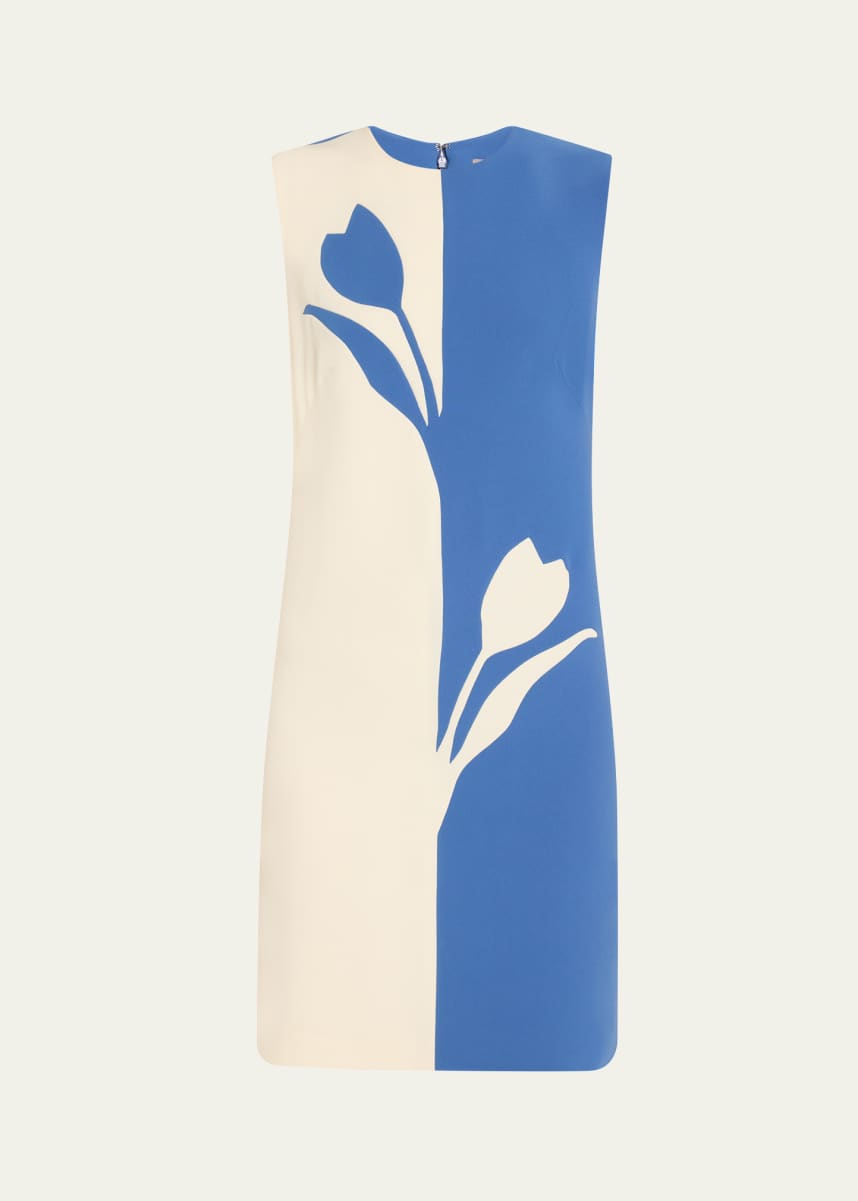 Lela Rose Floral Two-Tone Crepe Tunic Dress