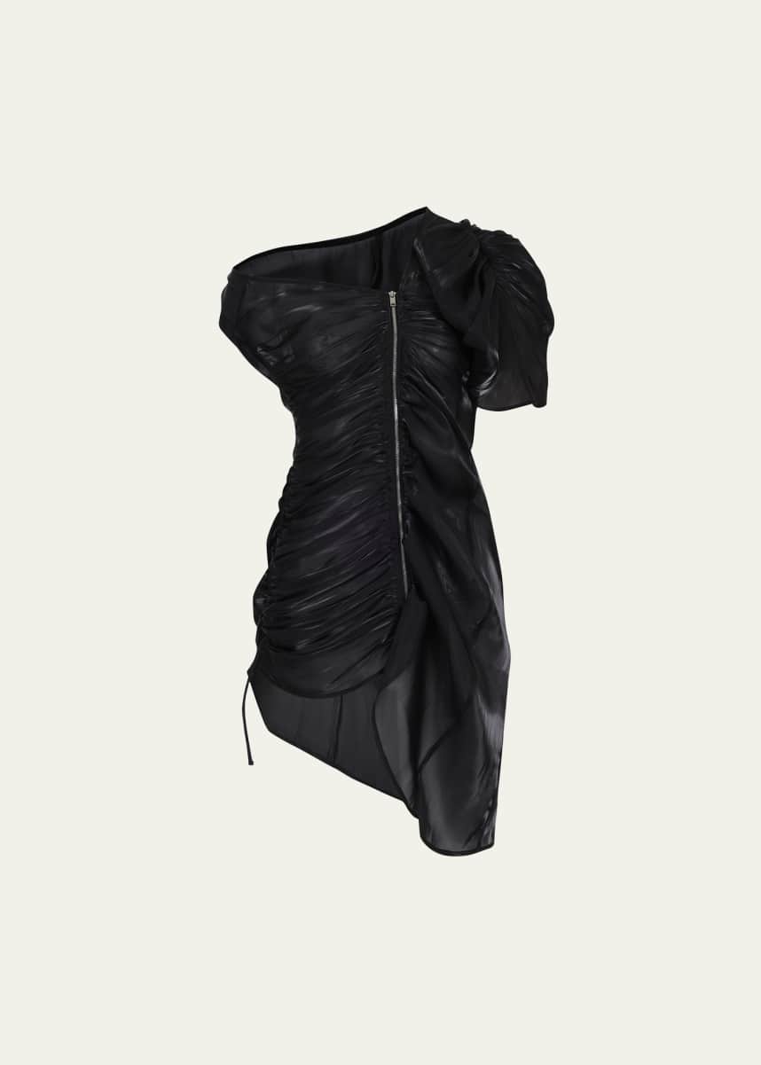 BESFXXK Off-Shoulder Decon Draped Zip Front Mini Dress