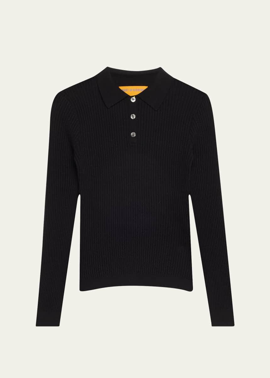 Guest in Residence Shrunken Long-Sleeve Cashmere Polo