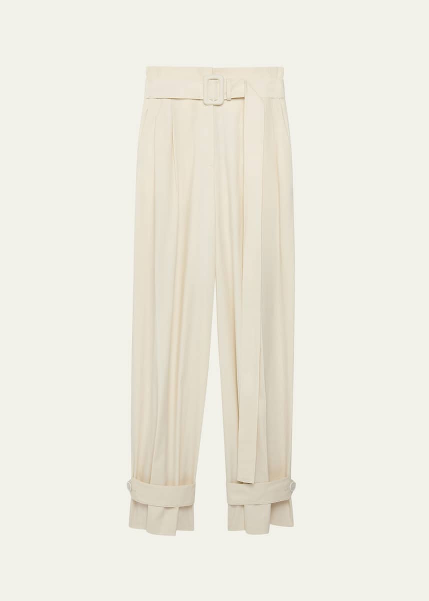 Another Tomorrow Belted Wide-Leg Tab-Hem Trousers
