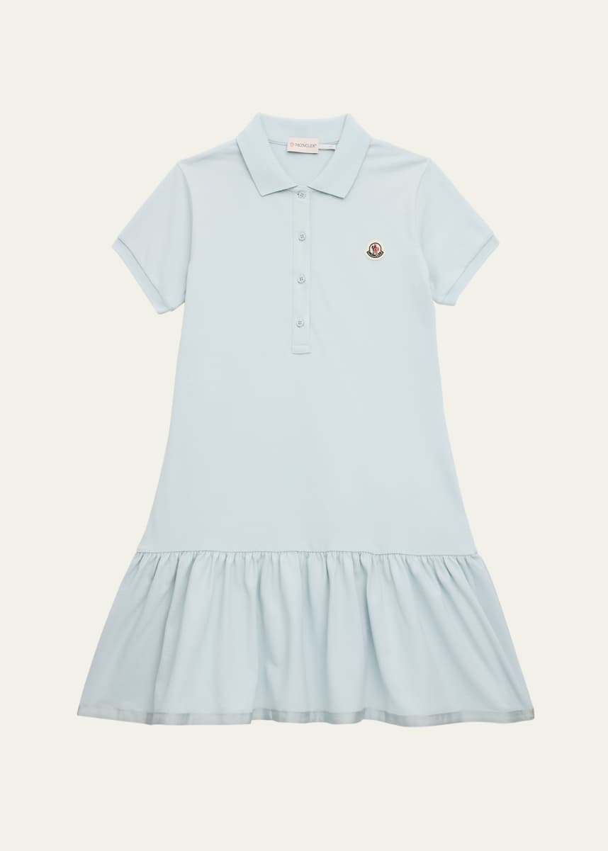 Moncler Girl's Drop-Waist Short-Sleeve Polo Dress, Size 12-14
