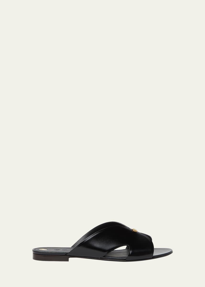 Loro Piana Vera Leather Flat Slide Sandals