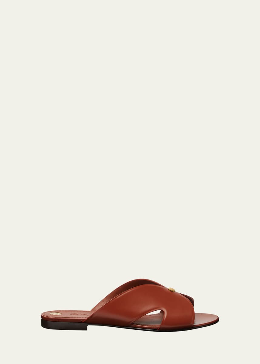 Loro Piana Vera Leather Flat Slide Sandals