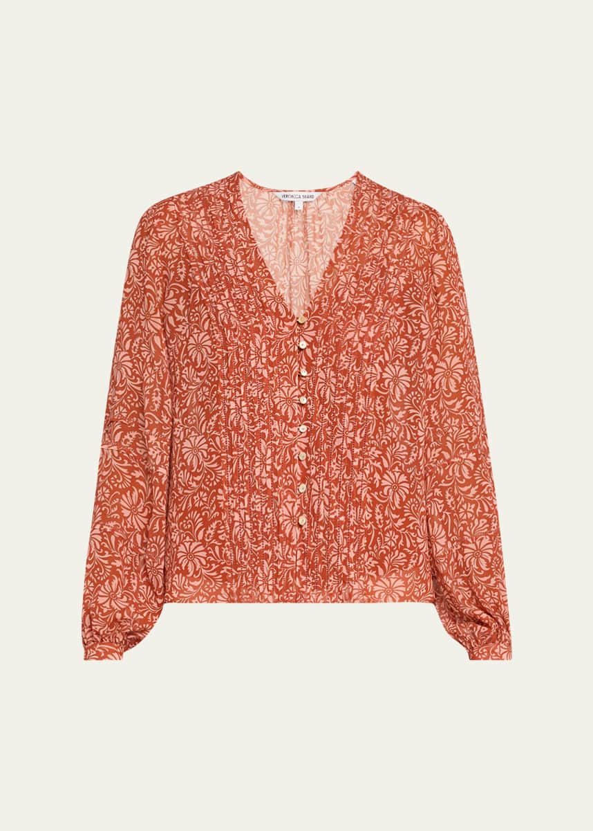 Veronica Beard Calvin Printed Long-Sleeve Blouse