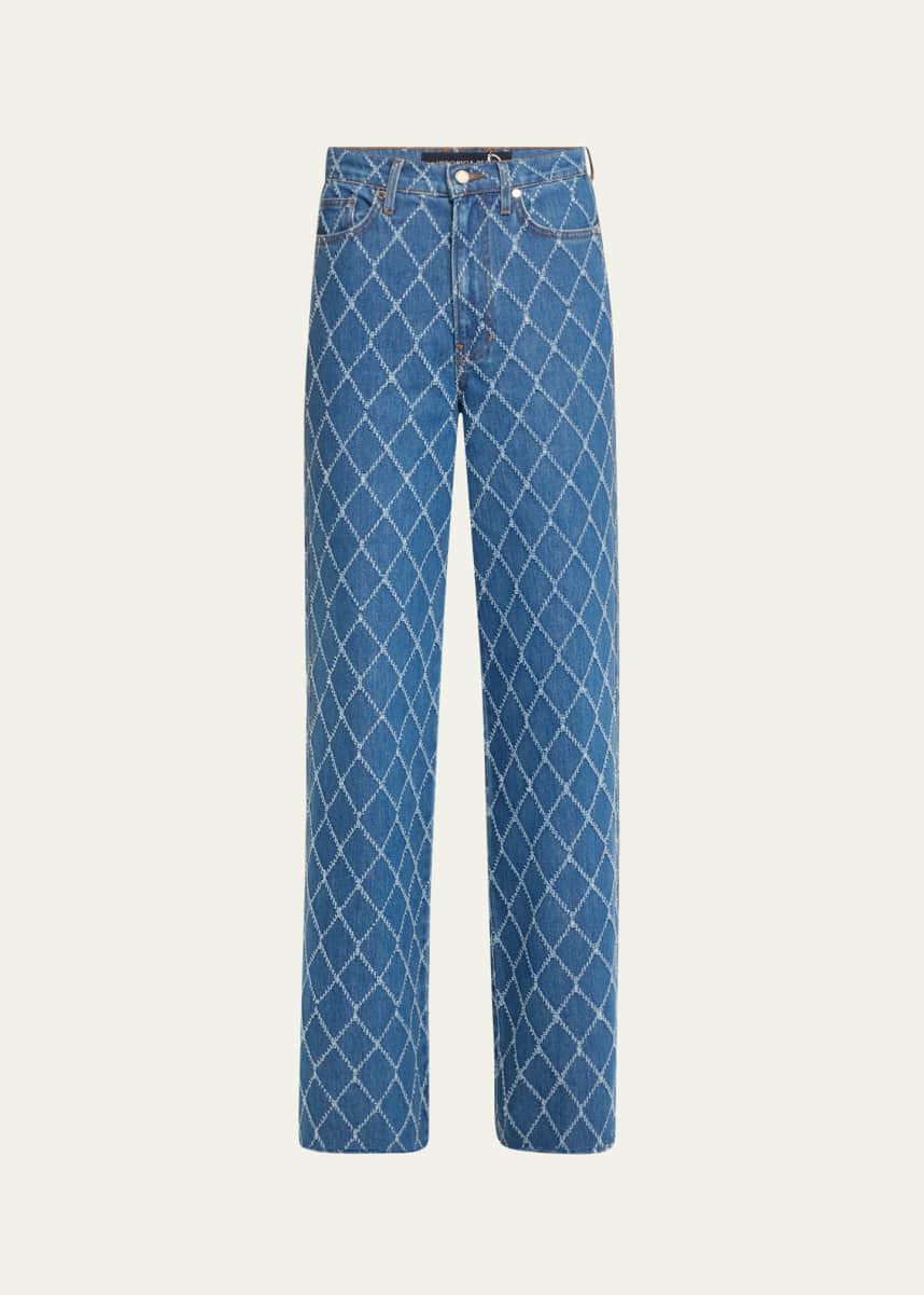 Veronica Beard Taylor Diamond-Print High-Rise Wide-Leg Jeans