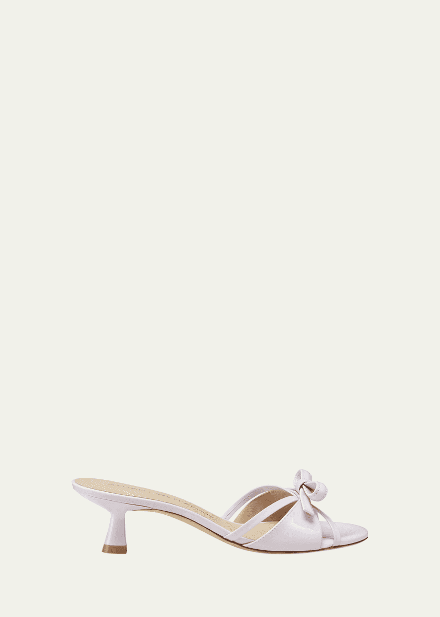Stuart Weitzman Felicity Patent Bow Mule Sandals