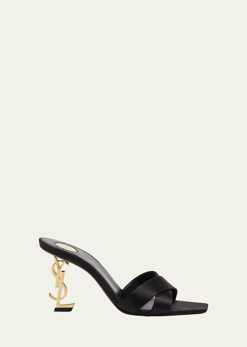 Saint Laurent Opyum YSL Logo-Heel Satin Slide Sandals