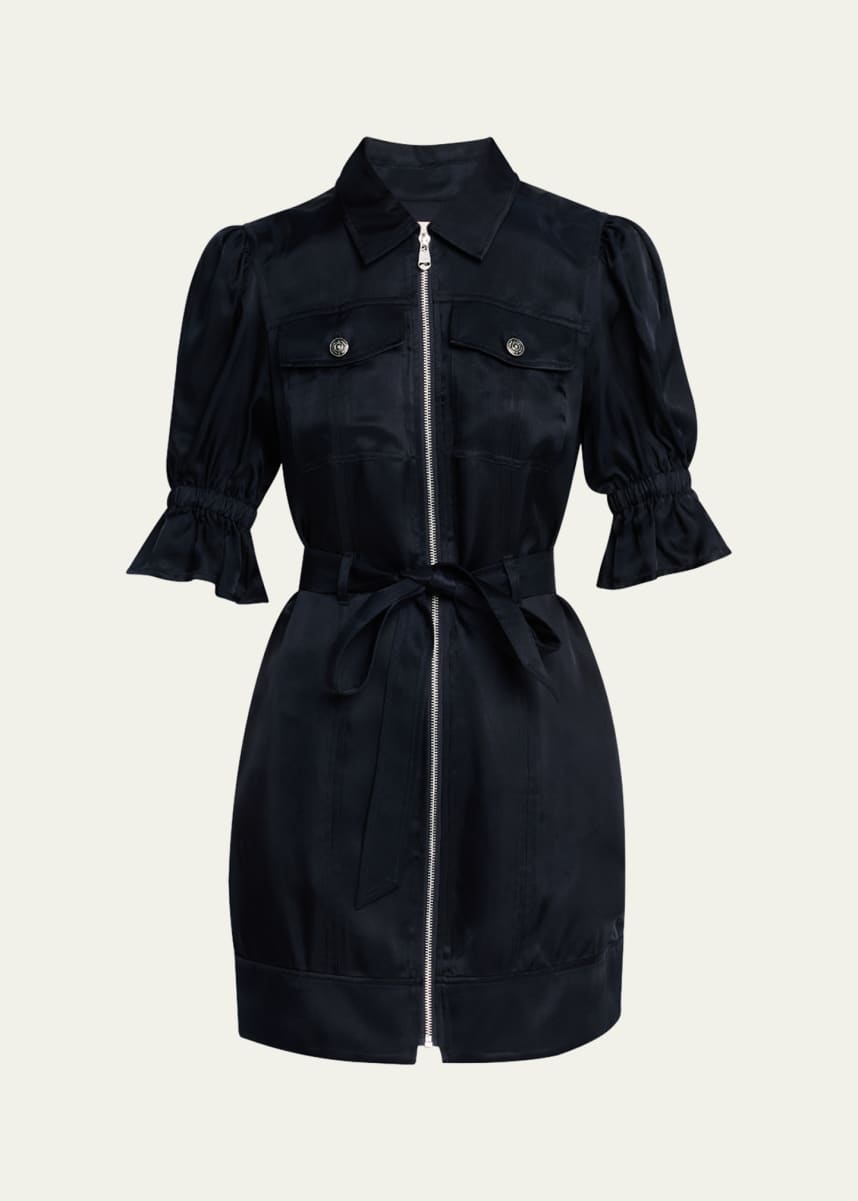 Cinq a Sept Holly Puff-Sleeve Zip-Front Mini Dress
