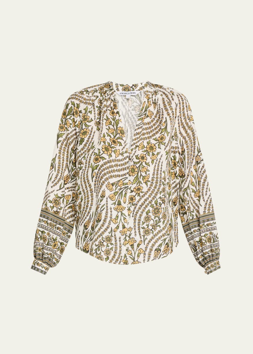 Veronica Beard Ailani Printed Long-Sleeve Top