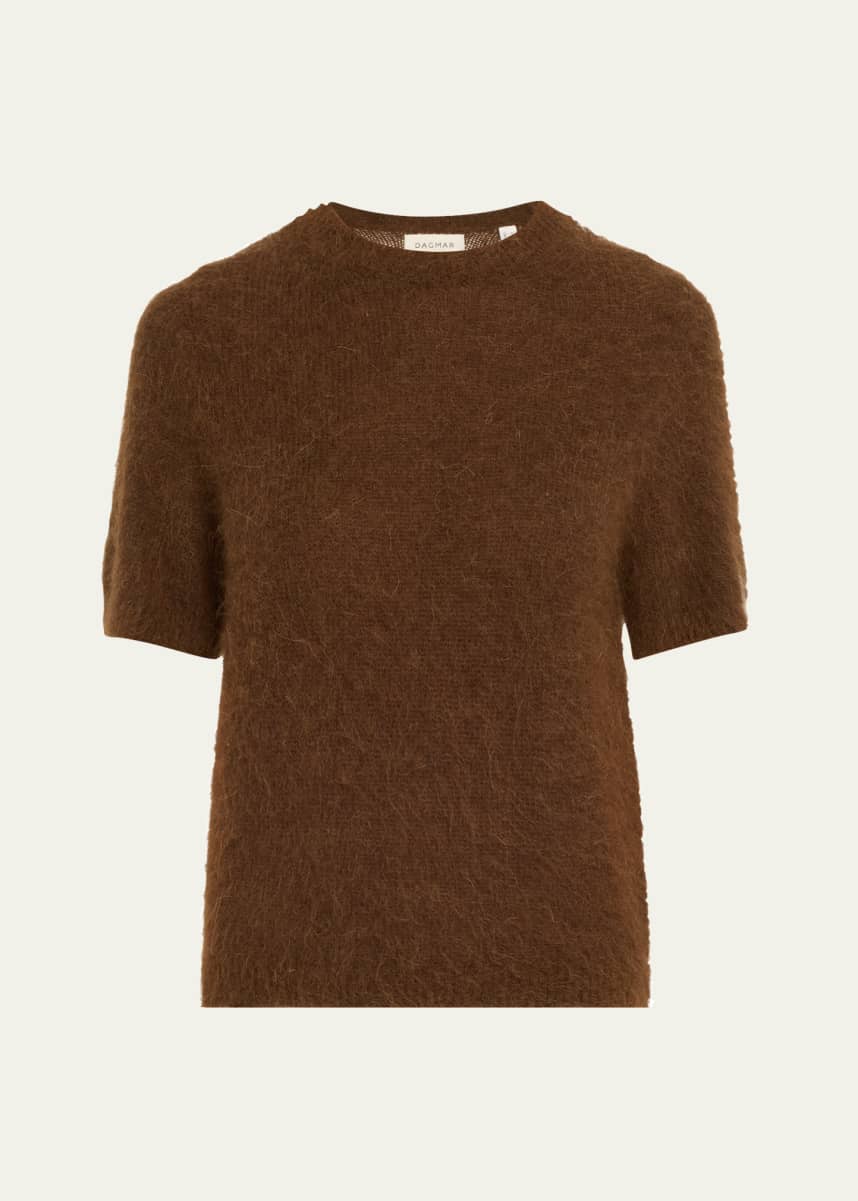 House of Dagmar Short-Sleeve Brushed Alpaca Sweater