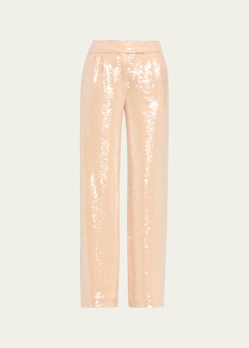 LaQuan Smith Sequin Pleated Wide-Leg Trousers