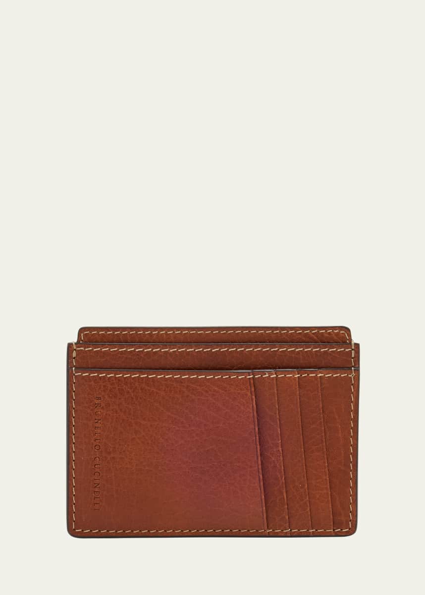 Brunello Cucinelli Men's Grained Leather Card Holder