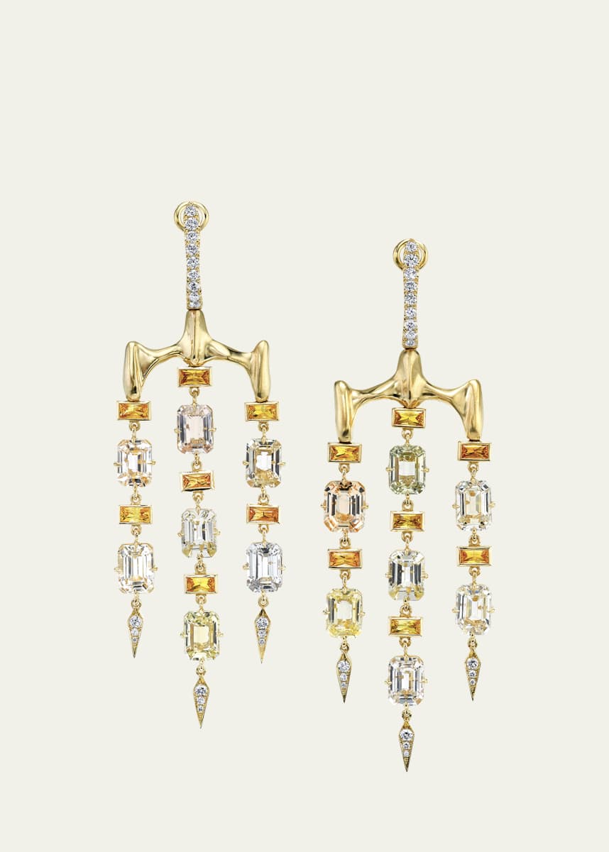 Vram One-Of-A-Kind 18K Gold Chrona Chandelier Earrings with Multi-Color Sapphire and Diamonds