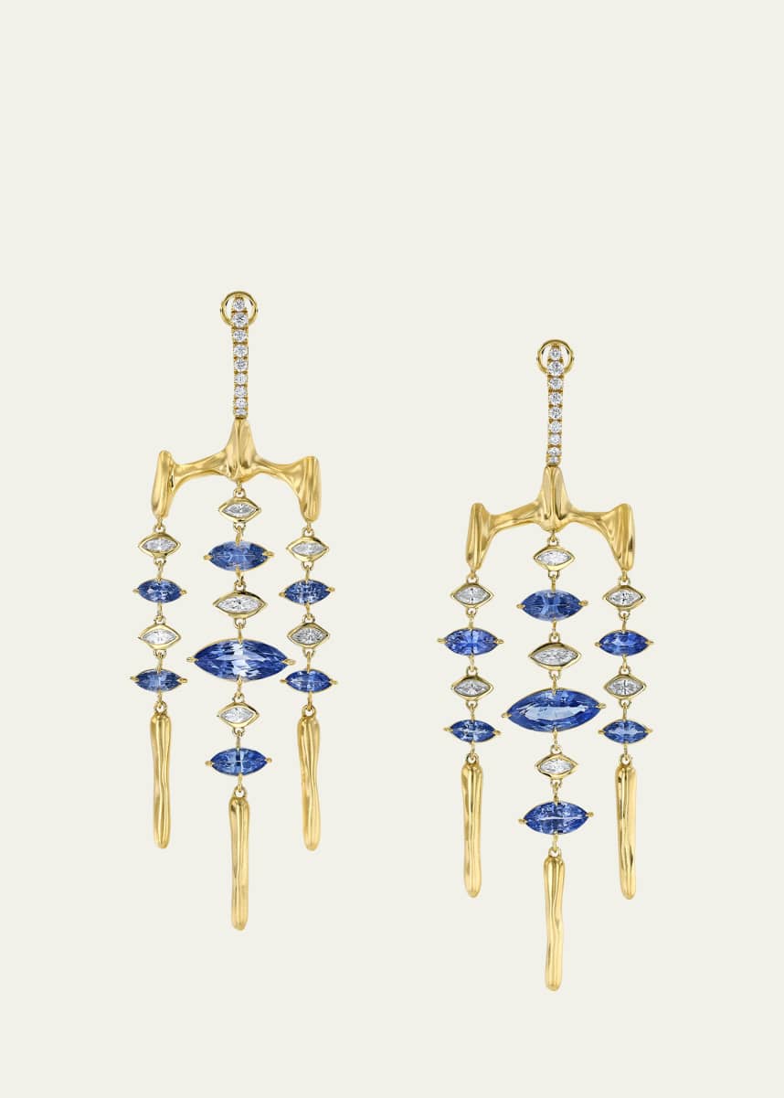 Vram One-Of-A-Kind 18K Gold Chrona Chandelier Earrings with Blue Sapphires and Diamonds