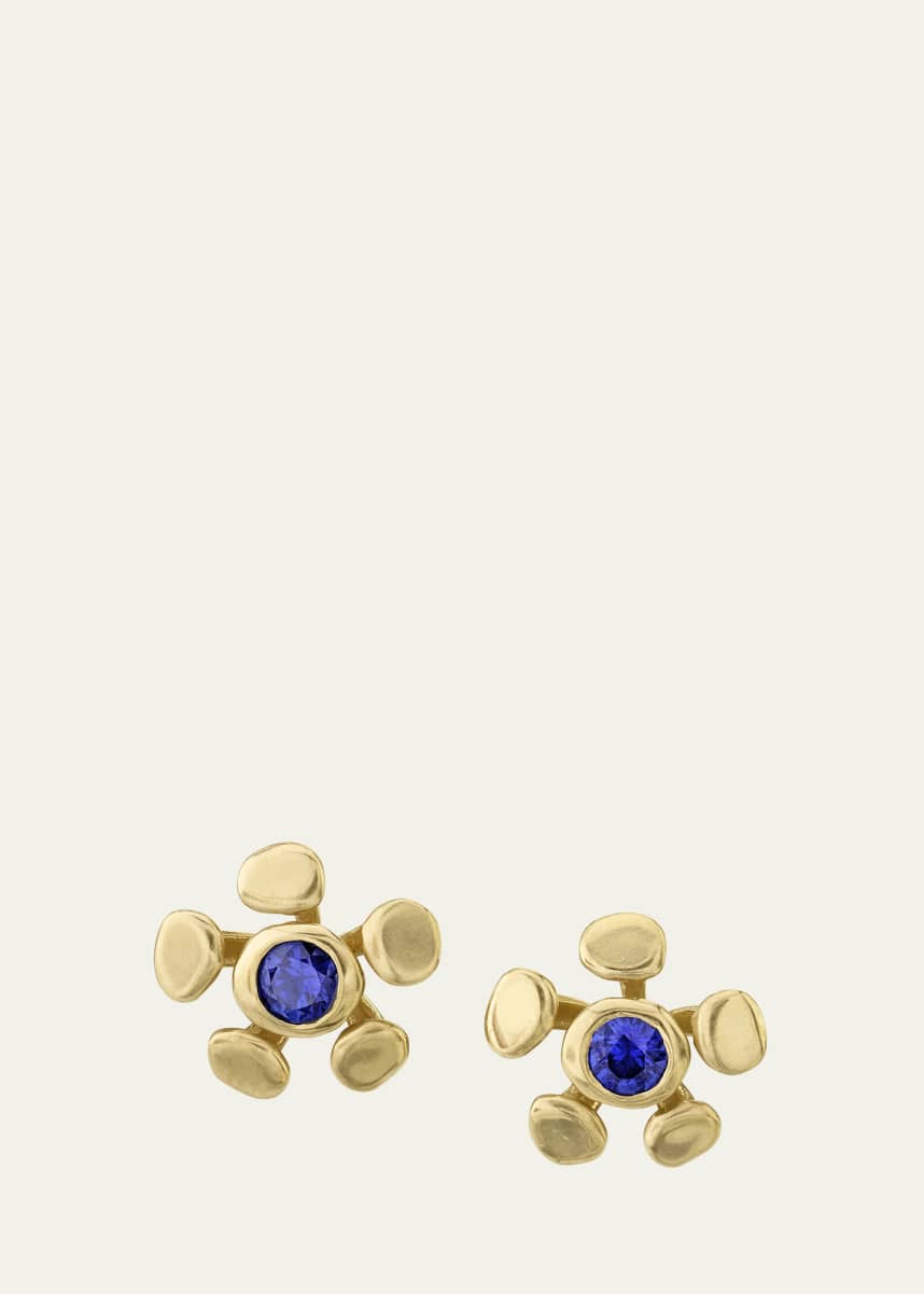 Vram 18K Yellow Gold Chrona Stud Earrings with Blue Sapphire