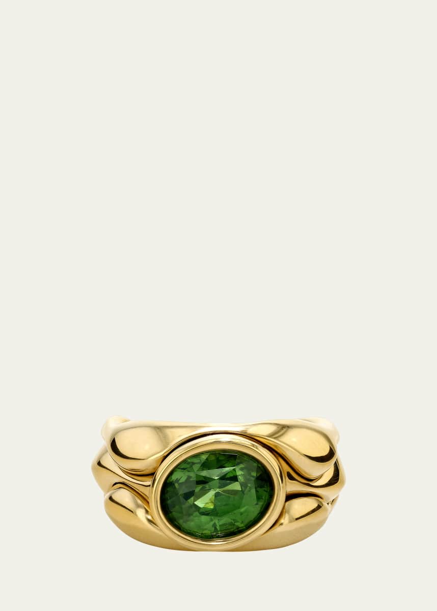 Vram One-Of-A-Kind 18K Yellow Gold Cayrn Ring with Green Zircon, Size 7