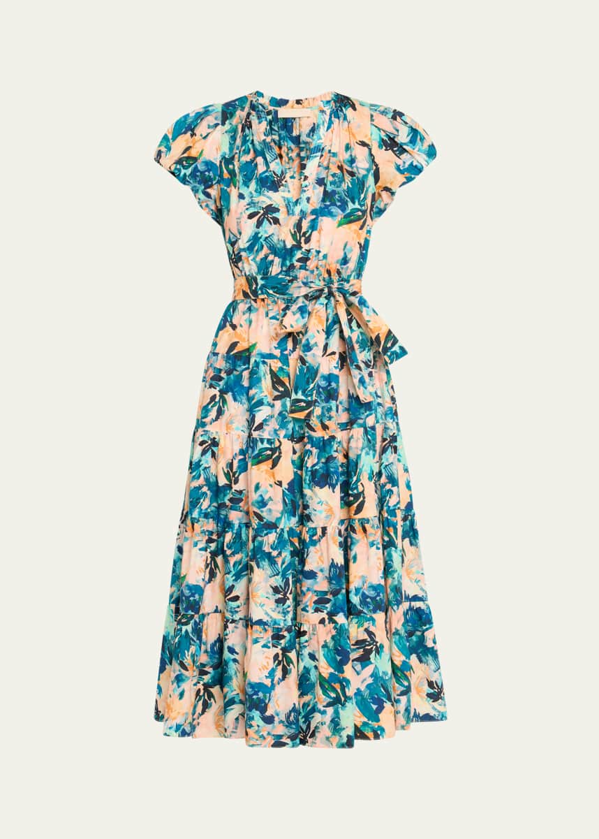 Ulla Johnson Ottilie Floral Tiered Midi Dress