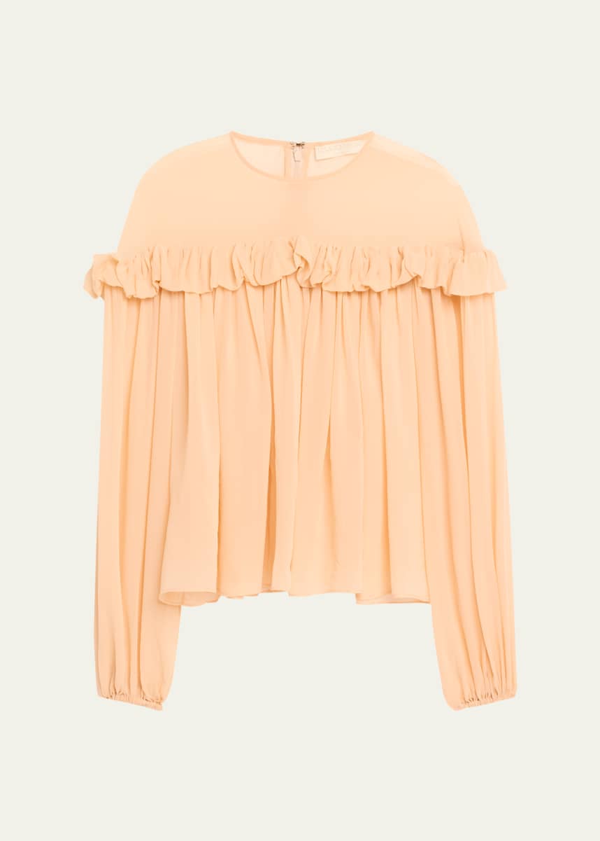 Ulla Johnson Peggy Ruffle-Trim Silk Blouse