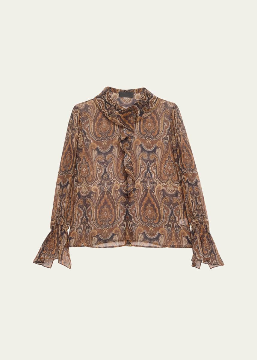 Nili Lotan Cecily Paisley Print Ruffled Silk Blouse