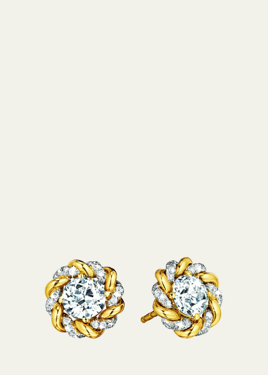 Verdura 18K Yellow Gold Turban Diamond Stud Earrings