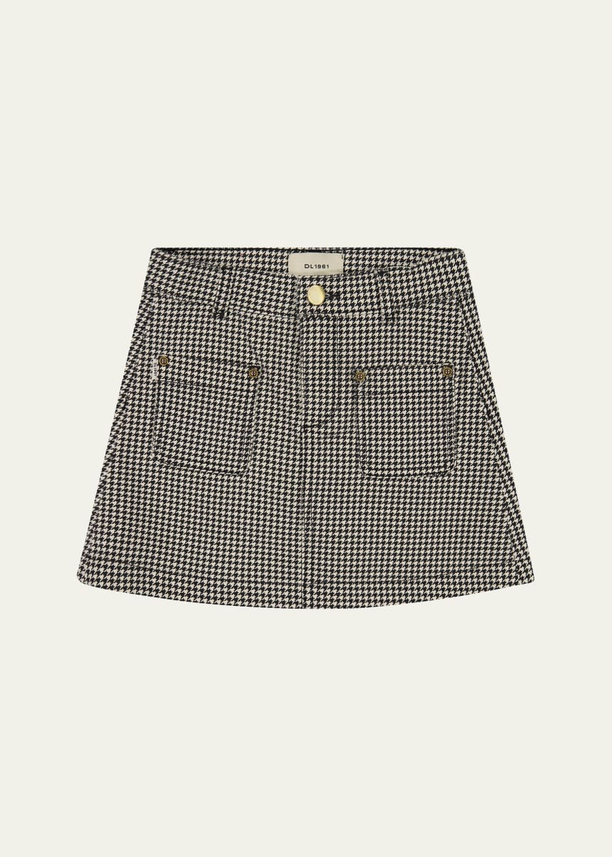 DL1961 Girl's Jenny Houndstooth-Print Mini Skirt, Size 7-16
