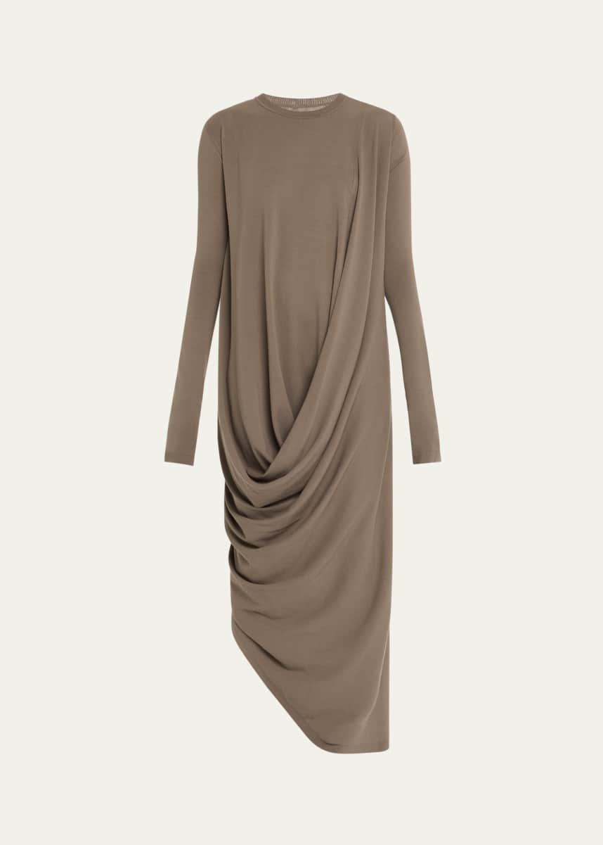 Rick Owens Twisted Draped Front Asymmetric Knit Dress