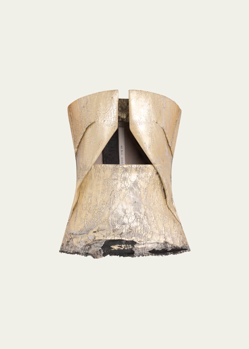 Rick Owens Cutout Pronged Coated Denim Bustier Top