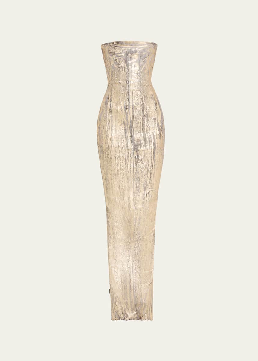Rick Owens Long Coated Denim Bustier Gown