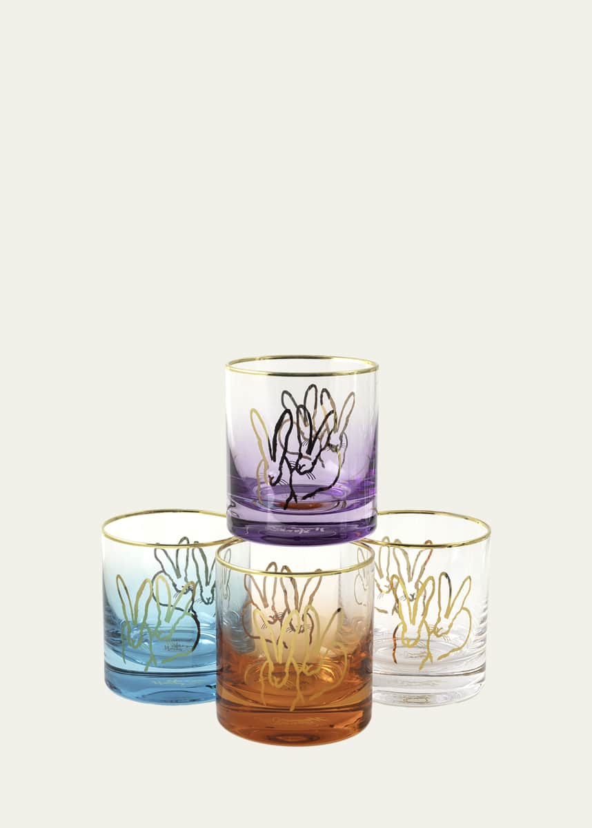 Hunt Slonem Jewel Tone Double Bunny 10 oz. Old-Fashioned Glasses, Set of 4