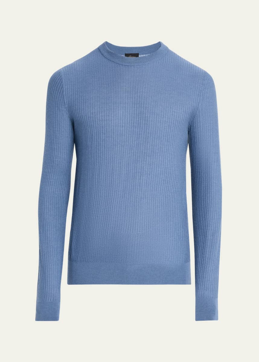 Brioni Men's Cashmere and Silk Jacquard Stripe Crewneck Sweater