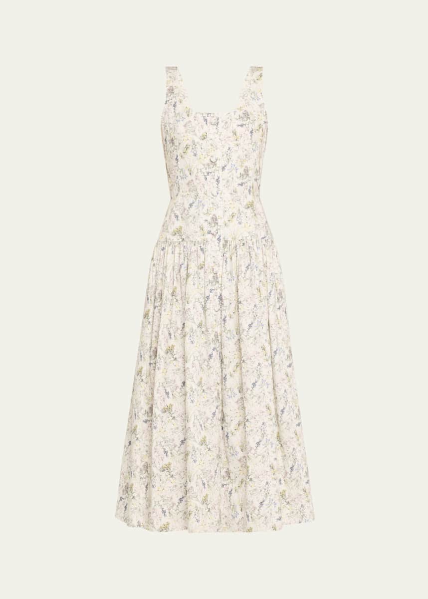 Adam Lippes Cassie Floral Poplin Midi Dress