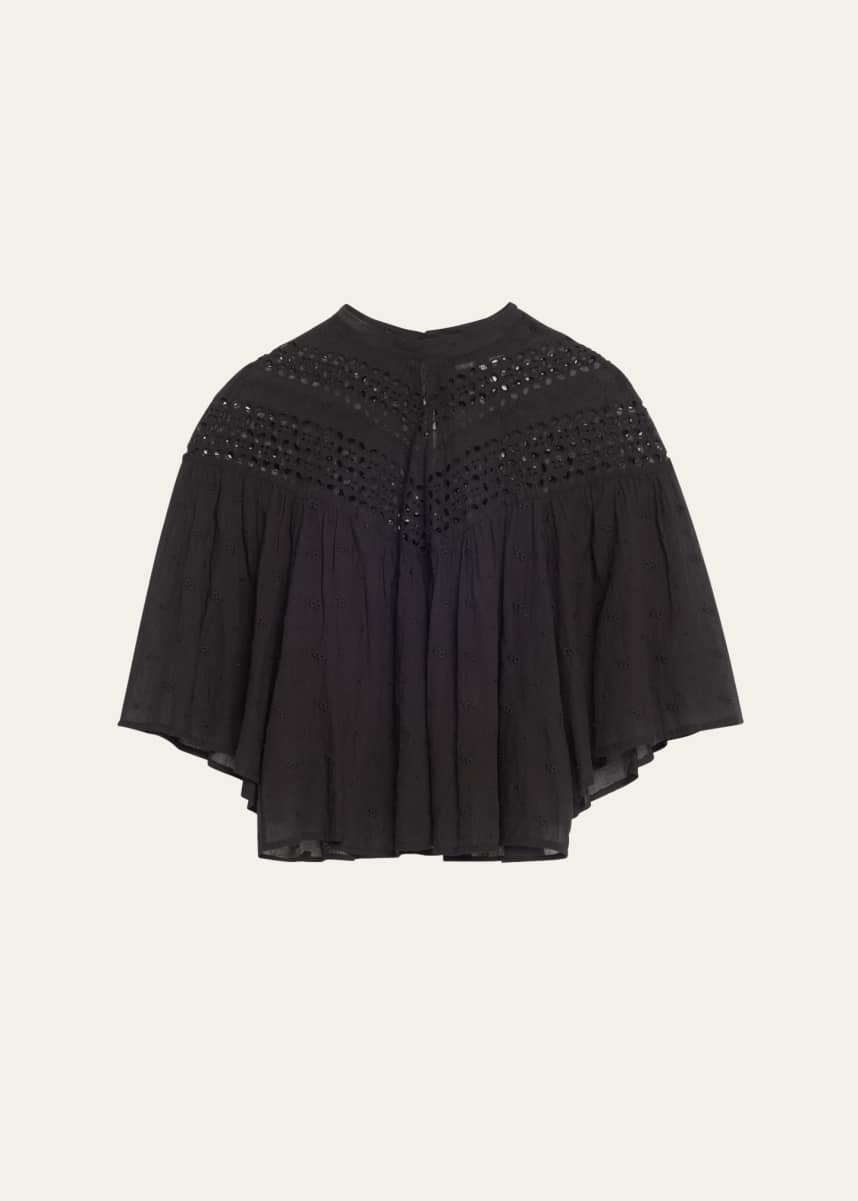 Nili Lotan Mikki Eyelet Yoke Washed Cotton Blouse