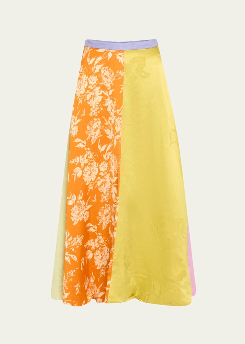 Rosie Assoulin Colorblock Floral Jacquard Paneled Maxi Skirt