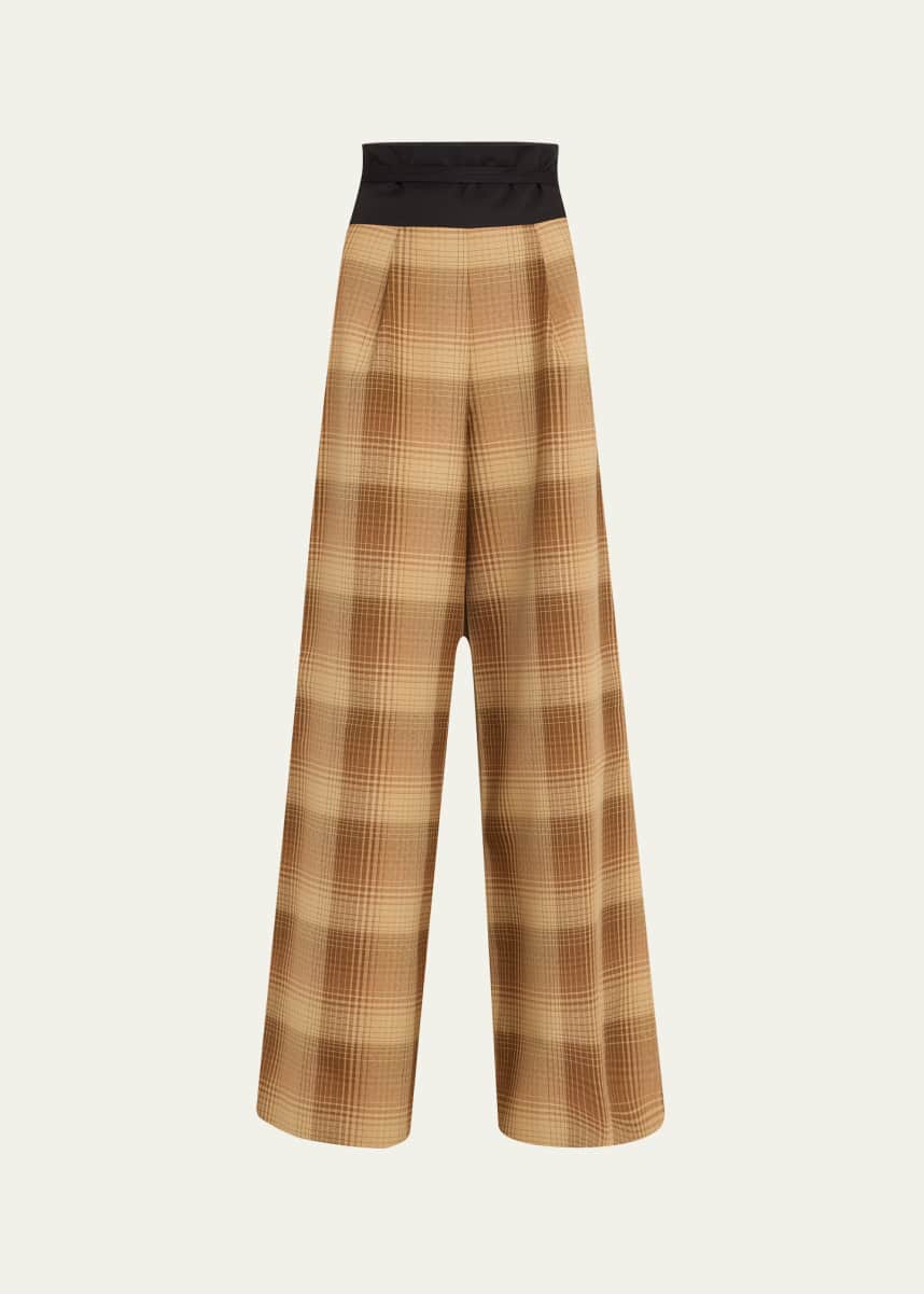Rosie Assoulin Plaid Tie Palazzo Pants