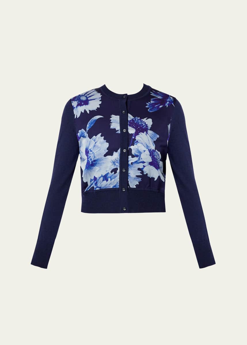 Erdem Floral Cropped Wool Cardigan