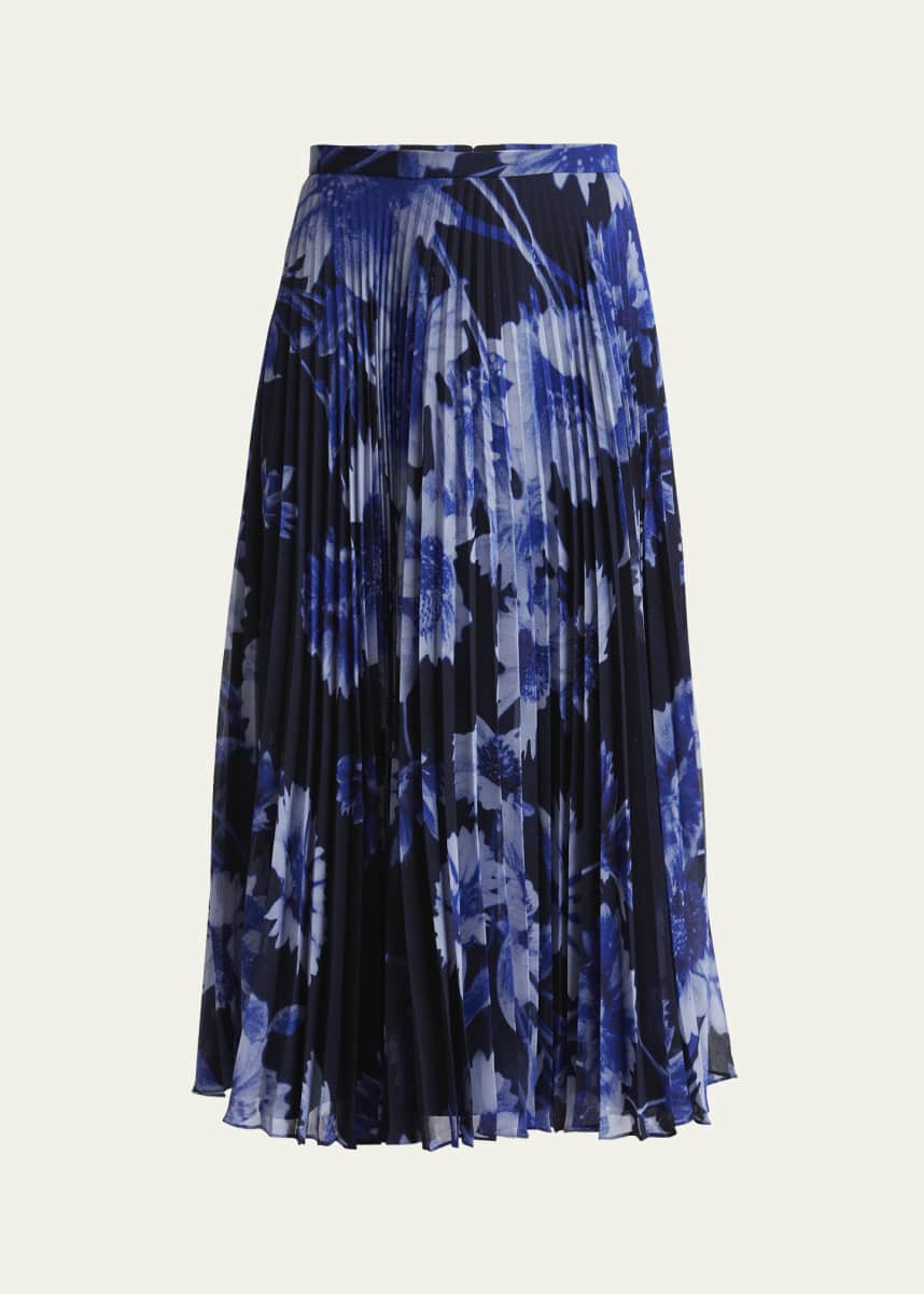 Erdem Pleated Floral Print Midi Skirt
