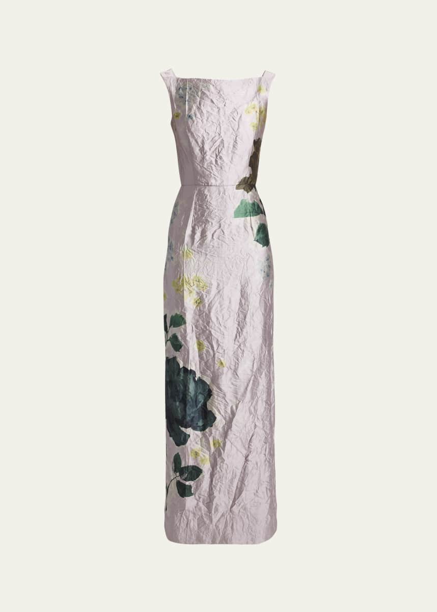 Erdem Floral Crinkle-Effect Boatneck Gown