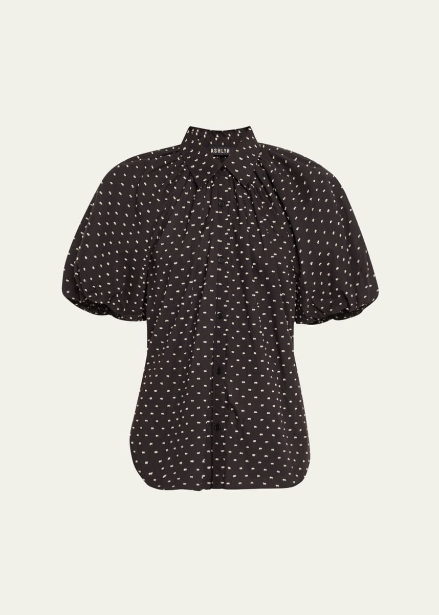 ASHLYN Charlier Printed Balloon-Sleeve Blouse