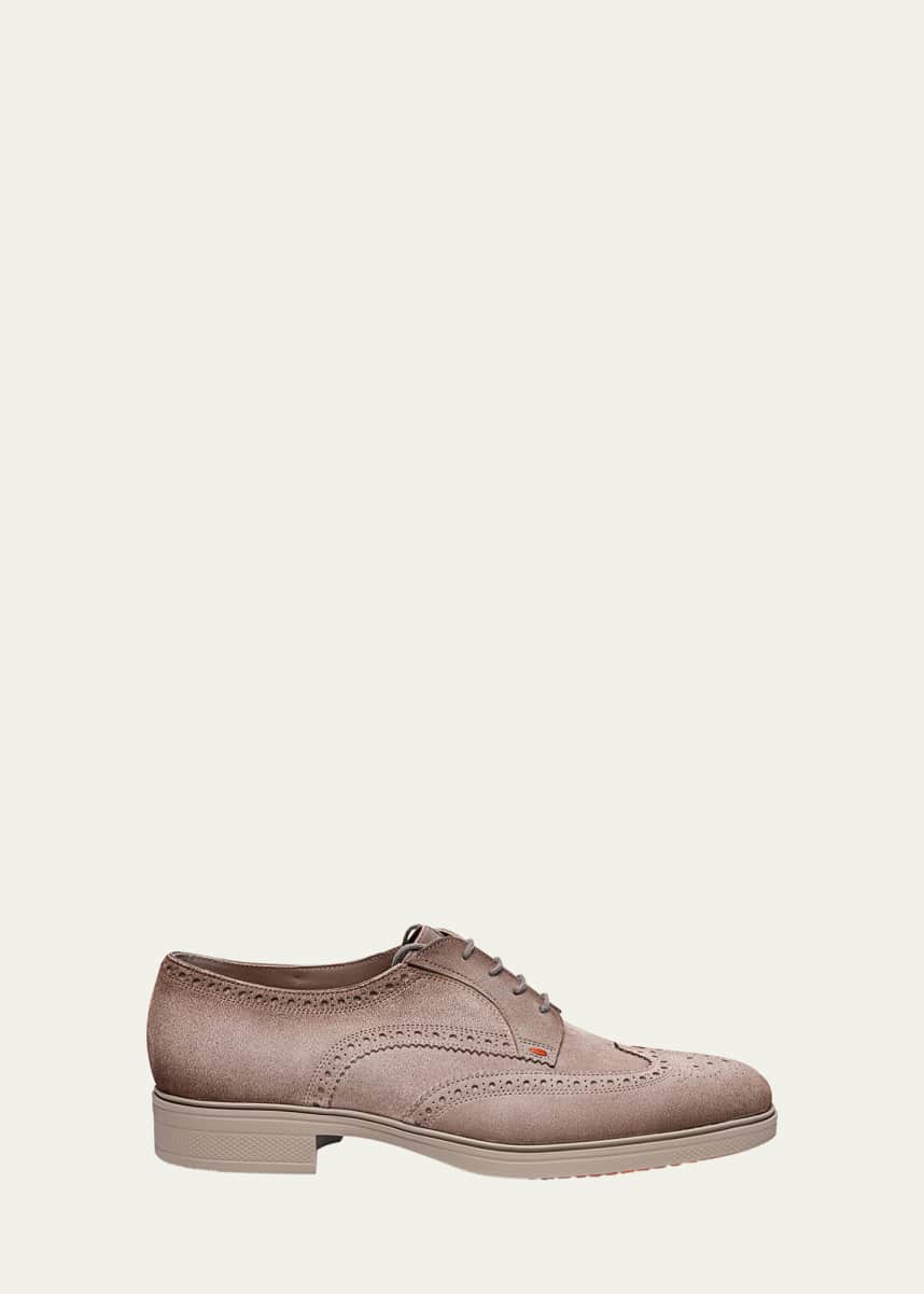 Santoni Men's Easy Suede Brogue Wingtip Derby Shoes