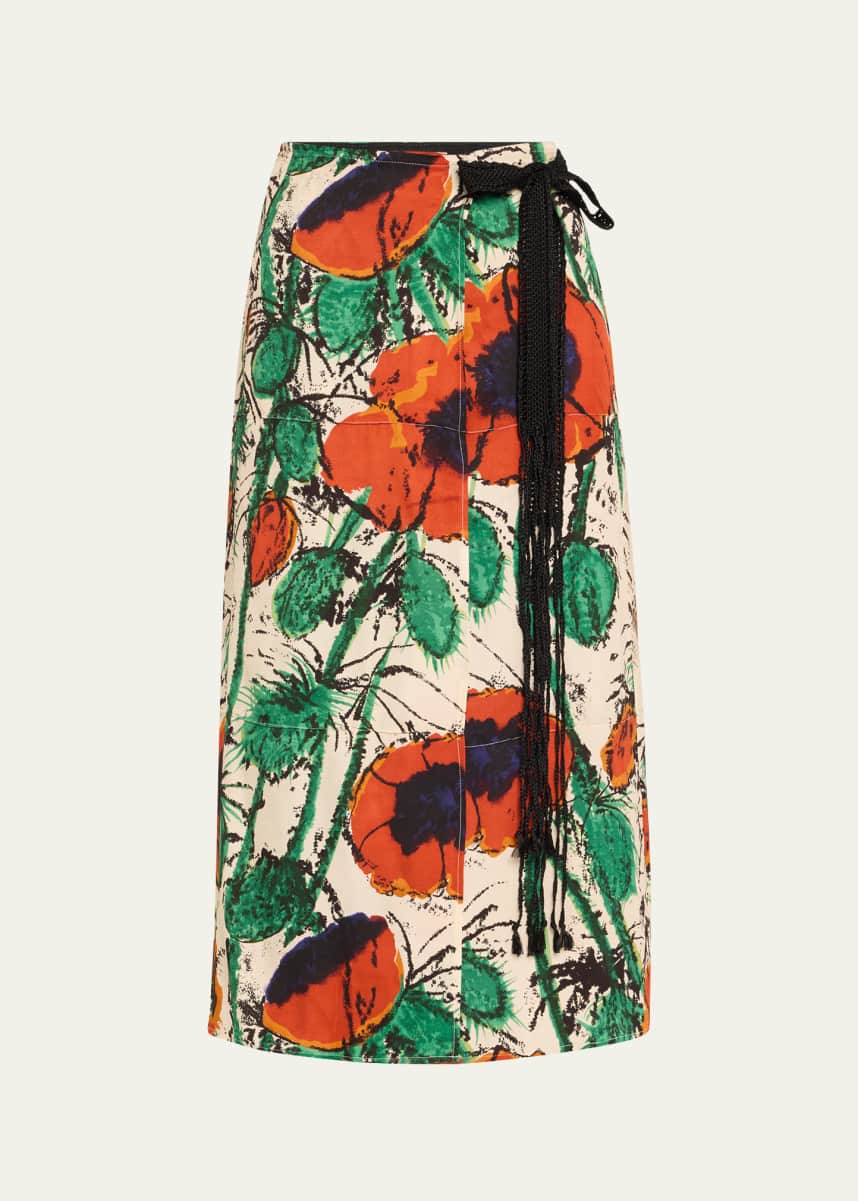 Wales Bonner Floral Print Satin Wrap Skirt