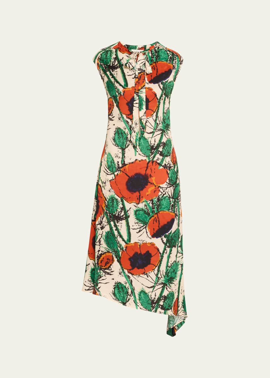 Wales Bonner Calypso Asymmetric Floral Twill Dress