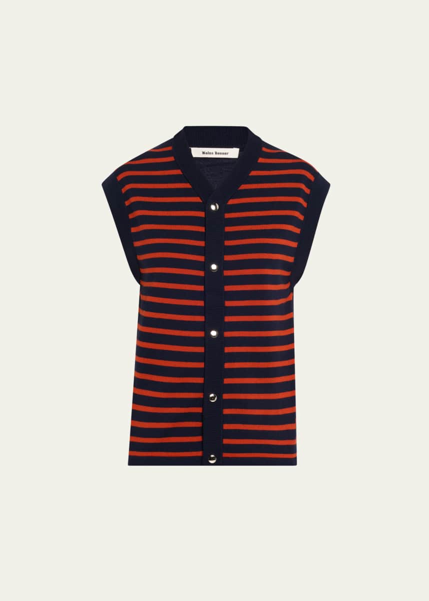 Wales Bonner Kamau Stripe Front Sleeveless Wool Cardigan