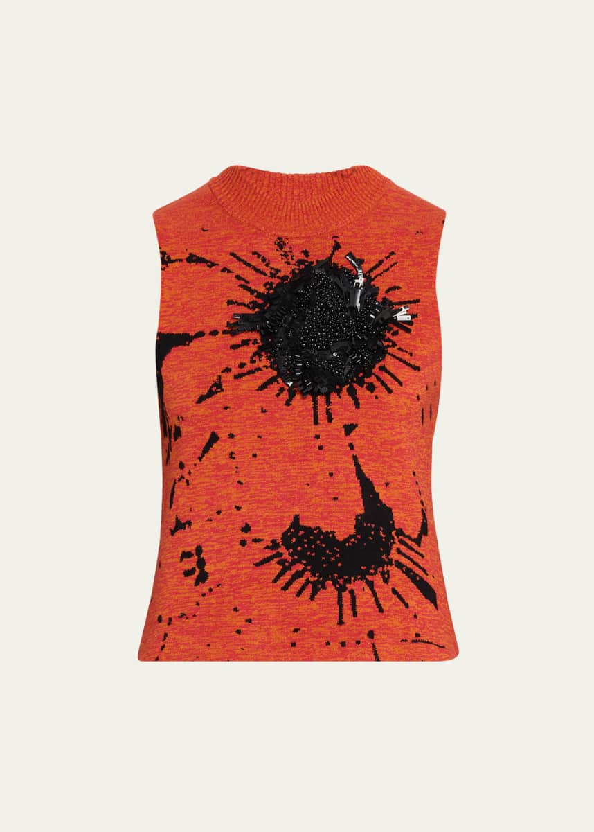 Zomer Seurat Embellished Flower Knit Tank Top