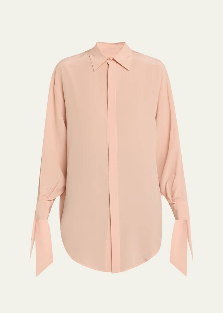 SaSuPhi Susanna Tie-Cuff Crepe de Chine Shirt