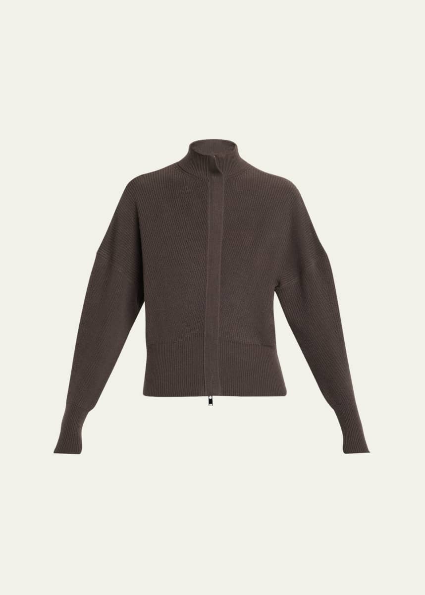 SaSuPhi Zip English Ribbed Merino Wool Cashmere Cardigan